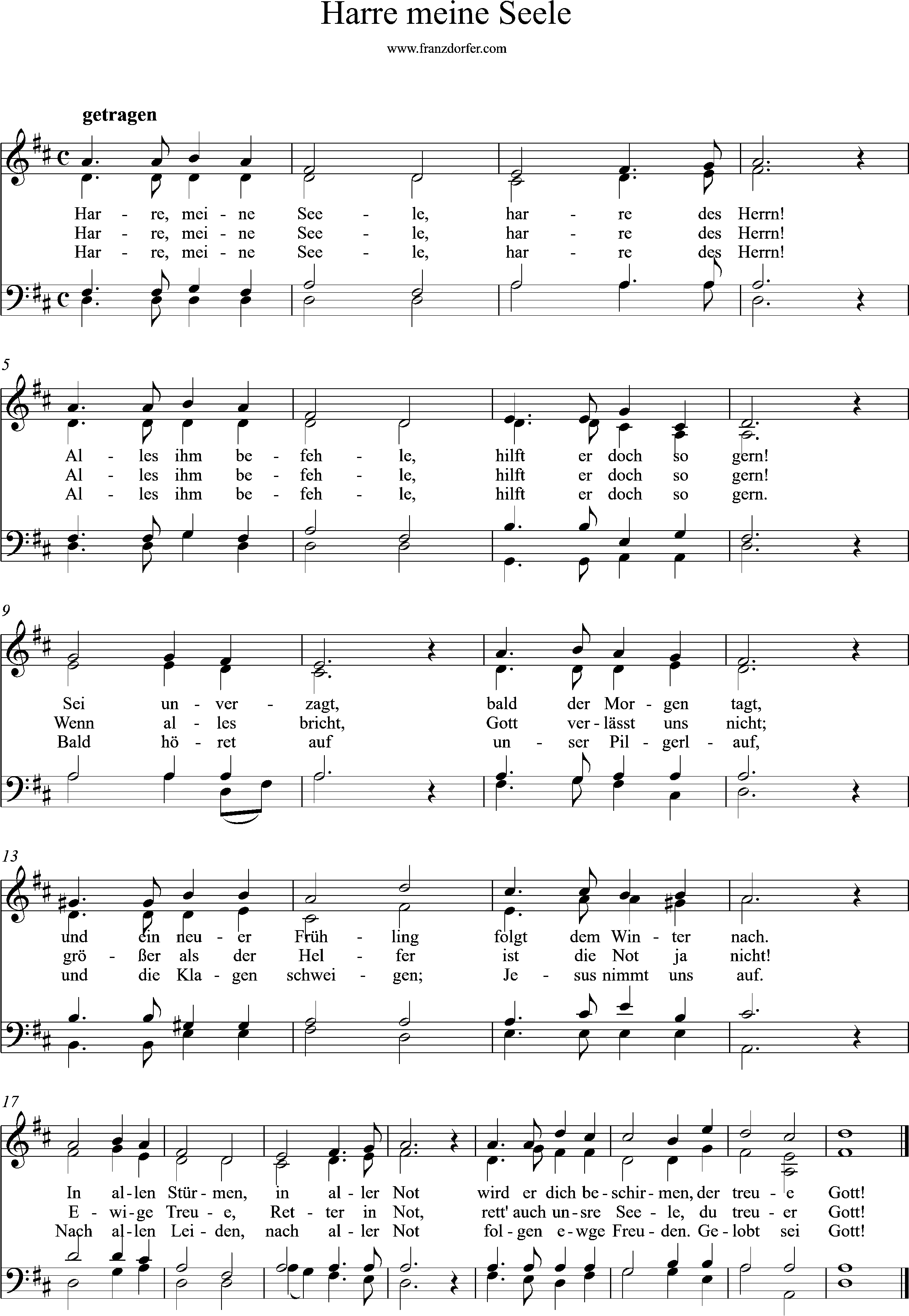 Chornoten - Harre meine Seele, 4stimmig, D-Dur